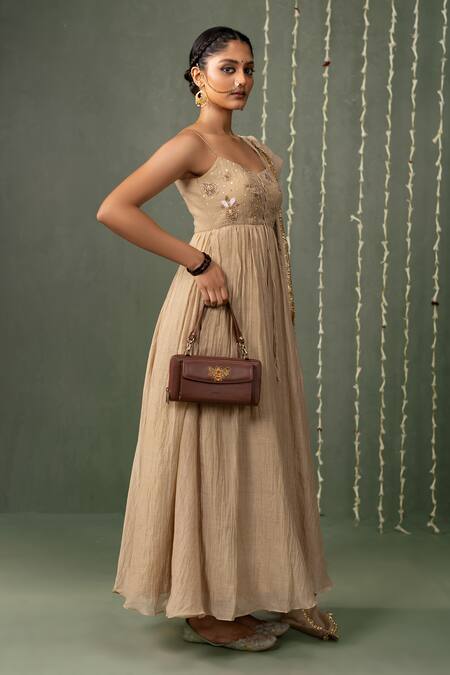 Miri_Brown Embroidery Hand Wallet Wrist Sling _Online_at_Aza_Fashions