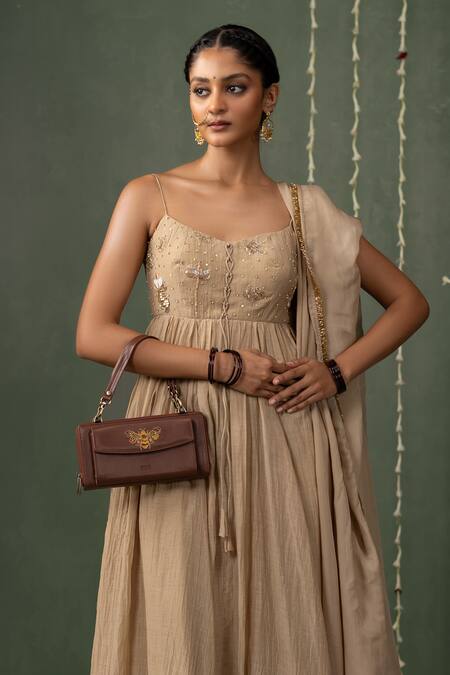 Buy_Miri_Brown Embroidery Hand Wallet Wrist Sling _Online_at_Aza_Fashions