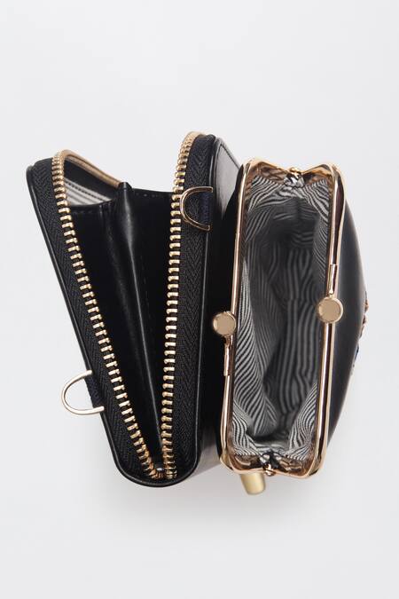 Buy_Miri_Black Embroidery, Zari Hand Peacock Mobile Wallet Sling _Online_at_Aza_Fashions