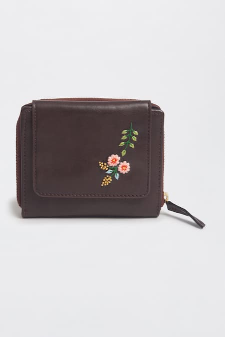 Miri Brown Embroidery Peekaboo Wallet 
