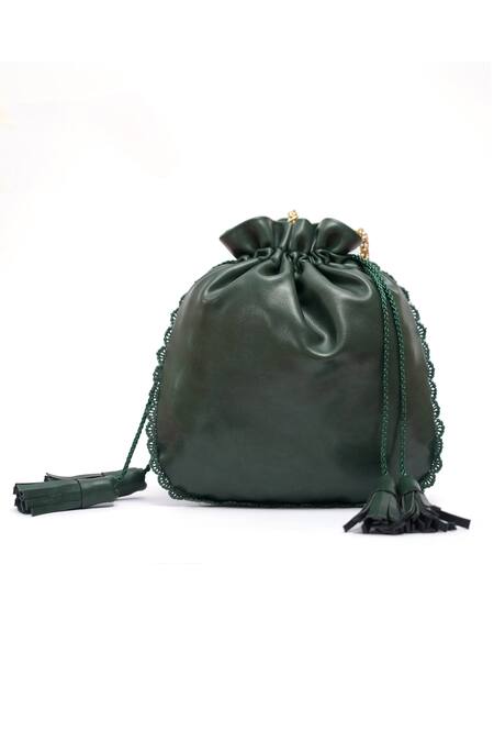 Buy_Miri_Olive Green Embroidery, Zari Hand Roses Potli Bag _Online_at_Aza_Fashions