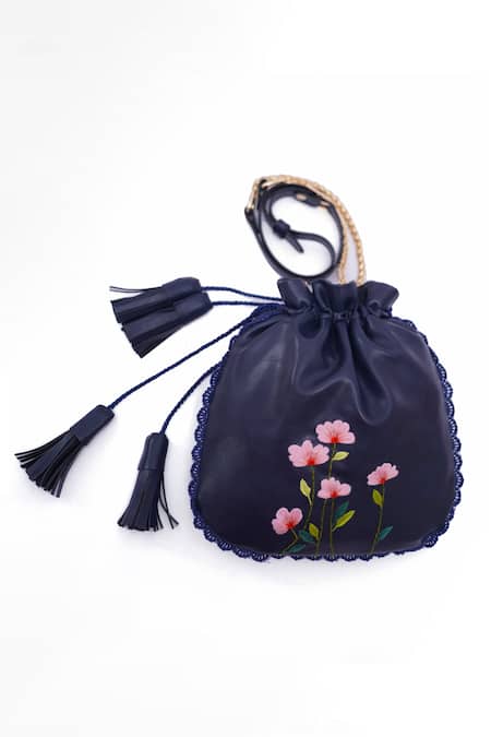 Buy_Miri_Navy Embroidery Blue Hand Potli Bag _Online_at_Aza_Fashions