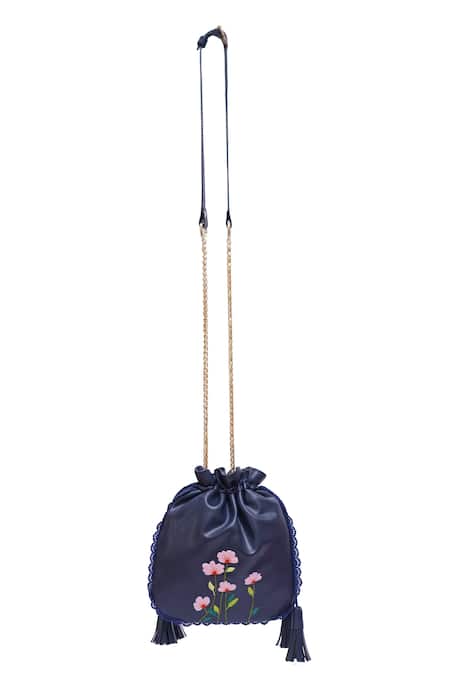 Miri Navy Blue Hand Embroidered Potli Bag 