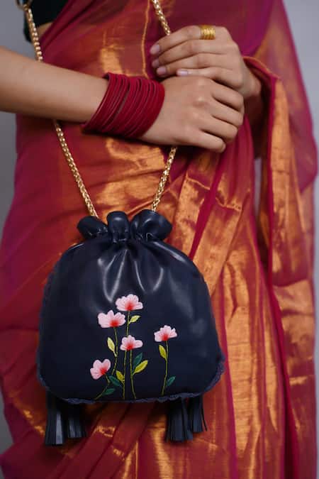 Buy_Miri_Navy Embroidery Blue Hand Potli Bag 