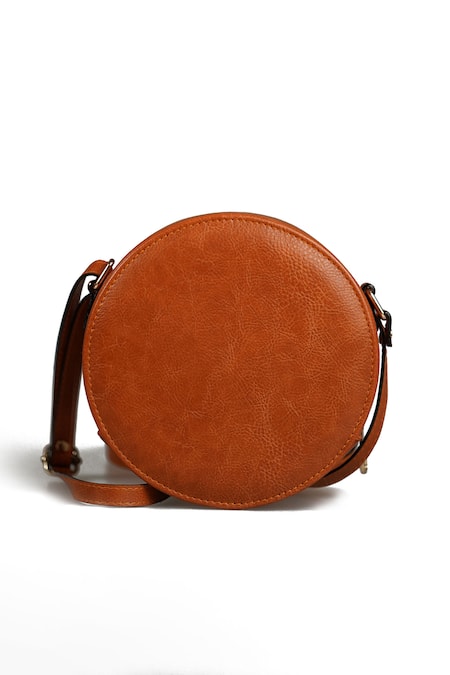 Miri_Tan Embroidery Hand Round Sling Bag _Online_at_Aza_Fashions