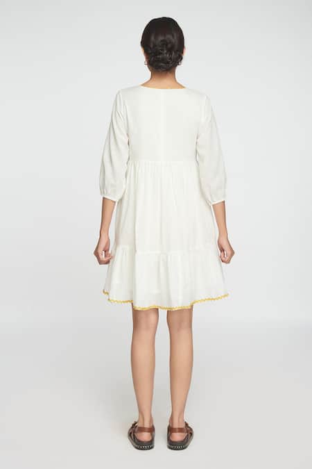 Sinjhar Embroidered White Cotton Dress 