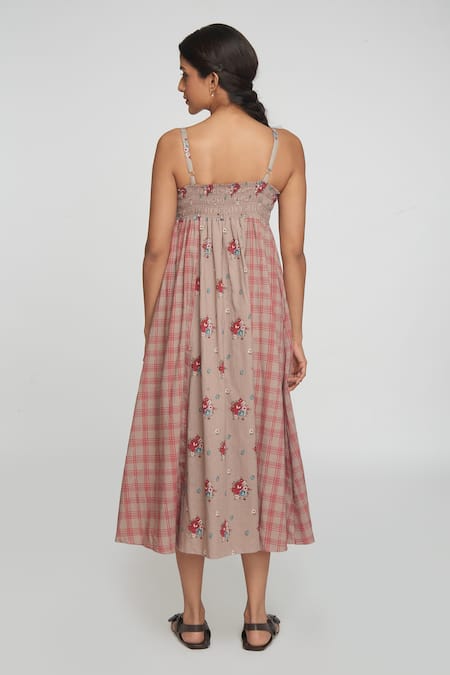 Sinjhar Beige Floral Midi Dress 