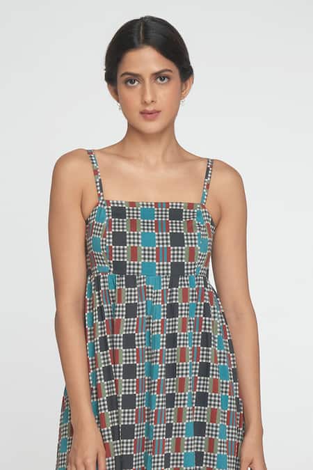 Buy Sinjhar Multi Color Cotton Square Neck Midi Dress Online at Aza Fashions Buy_Sinjhar_Multi Color Cotton Square Neck Midi Dress _Online_at_Aza_Fashions