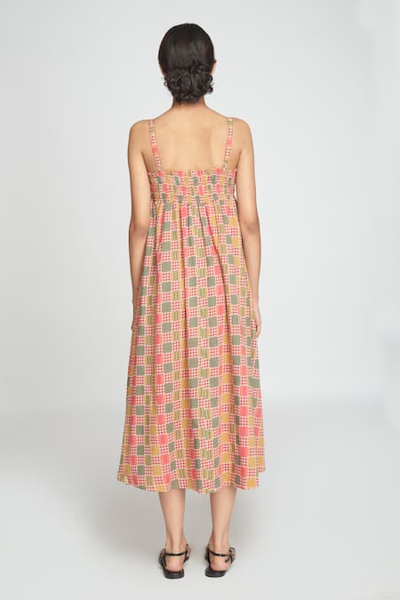 Sinjhar Red Cotton Midi Dress 