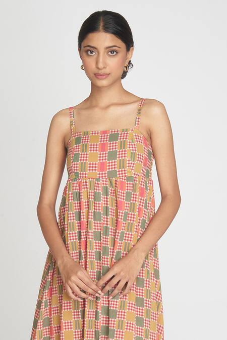 Buy_Sinjhar_Red Cotton Round Neck Midi Dress _Online_at_Aza_Fashions