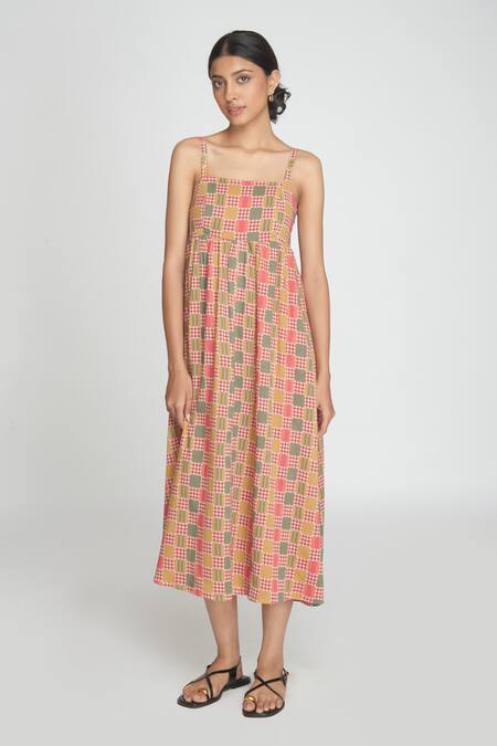 Shop_Sinjhar_Red Cotton Round Neck Midi Dress _Online_at_Aza_Fashions