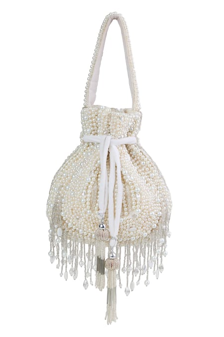 Tasna Beaded White Potli Bag 