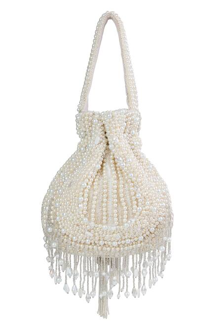 Buy_Tasna_White Beads, Tassels Beaded Potli Bag _Online_at_Aza_Fashions