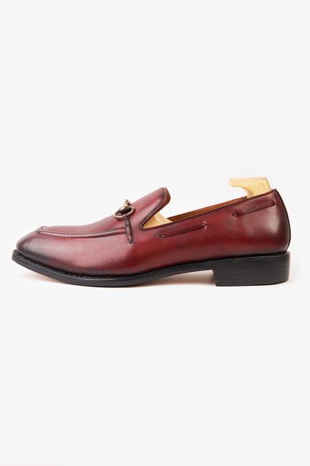 Whitemuds_Burgundy Buckles Adam Slip Ons _Online_at_Aza_Fashions