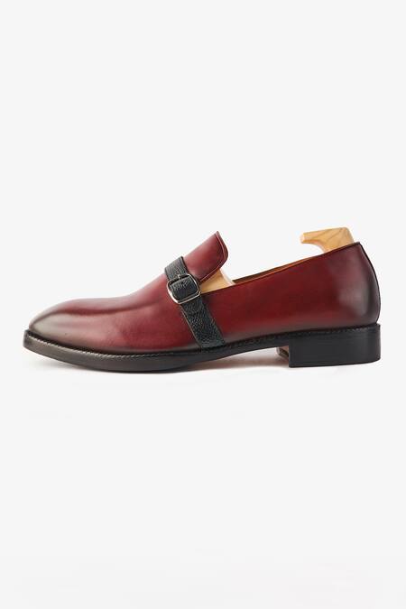 Whitemuds_Burgundy Buckles Chatham Slip Ons _Online_at_Aza_Fashions