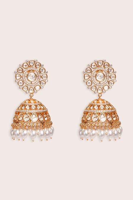 Zevar By Geeta Gold Finish Kundan Polki Jhumka Earrings 
