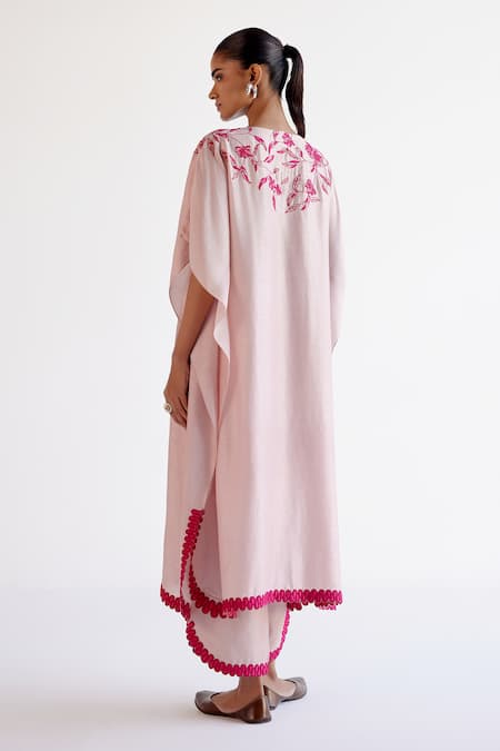 Devnaagri Blush Pink Embroidered Kaftan Set 