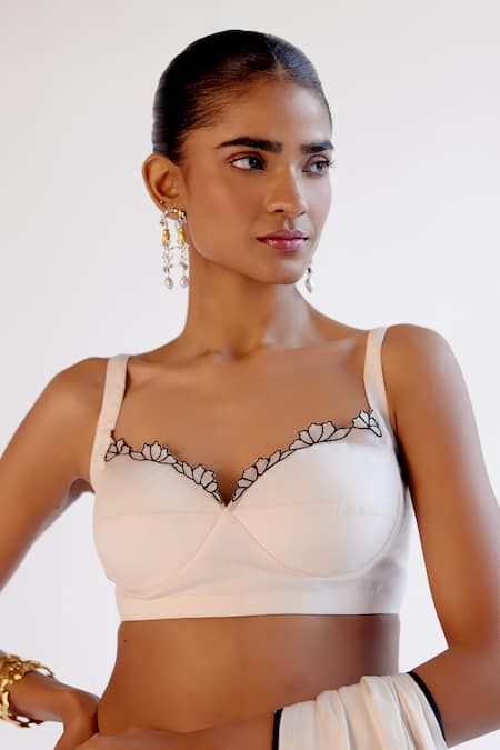 Devnaagri Ivory Modal, Silk Organza, Satin Embroidery Round Neck Floral Saree Set Online at Aza Fashions Devnaagri_Ivory Modal, Silk Organza, Satin Embroidery Round Neck Floral Saree Set _Online_at_Aza_Fashions