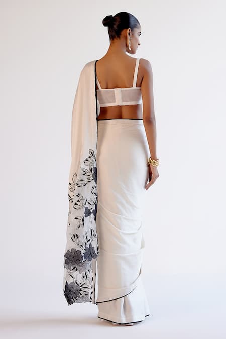 Devnaagri Ivory Floral Embroidered Saree Set 