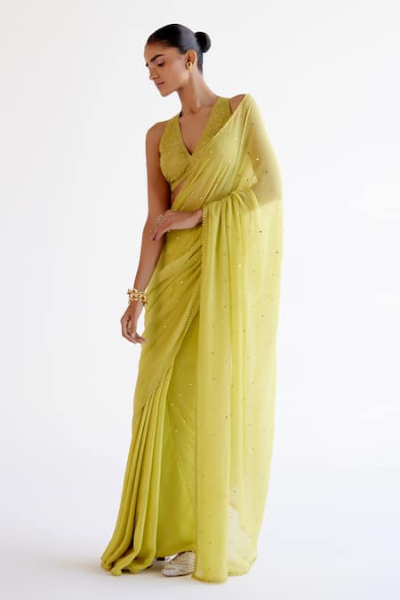 Devnaagri Green Modal, Chiffon, Silk Organza, Satin Sequins, Embroidery Saree And Blouse Set Online at Aza Fashions Devnaagri_Green Modal, Chiffon, Silk Organza, Satin Sequins, Embroidery Saree And Blouse Set _Online_at_Aza_Fashions