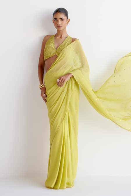 Buy Devnaagri Green Modal, Chiffon, Silk Organza, Satin Sequins, Embroidery Saree And Blouse Set Online at Aza Fashions Buy_Devnaagri_Green Modal, Chiffon, Silk Organza, Satin Sequins, Embroidery Saree And Blouse Set _Online_at_Aza_Fashions