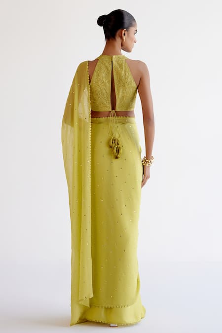 Devnaagri Embroidered Green Saree & Blouse Set 