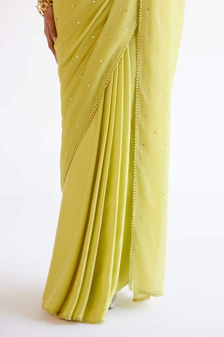 Shop Devnaagri Green Modal, Chiffon, Silk Organza, Satin Sequins, Embroidery Saree And Blouse Set Online at Aza Fashions Shop_Devnaagri_Green Modal, Chiffon, Silk Organza, Satin Sequins, Embroidery Saree And Blouse Set _Online_at_Aza_Fashions