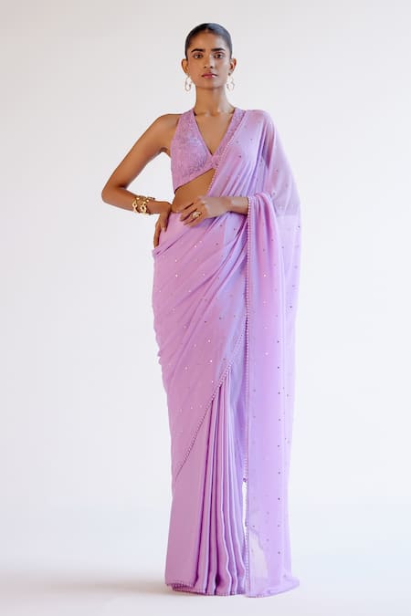 Devnaagri Purple Modal, Chiffon, Silk Organza, Satin Sequins, Embroidery Halter Saree Set Online at Aza Fashions Devnaagri_Purple Modal, Chiffon, Silk Organza, Satin Sequins, Embroidery Halter Saree Set _Online_at_Aza_Fashions