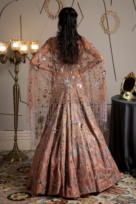 Moledro Taupe & Pink Nova Lehenga Set 