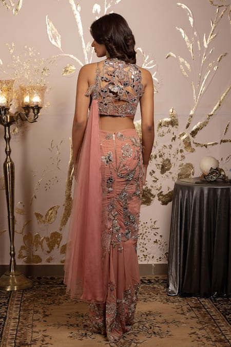 Moledro Embroidered Pre-Draped Saree Set 