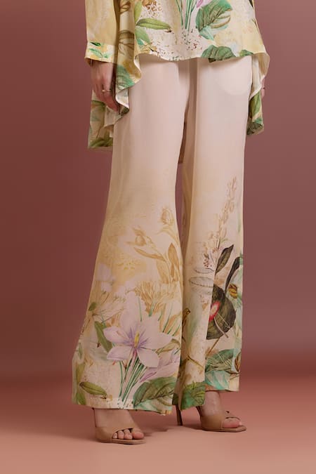 Buy Pankaj & Nidhi Multi Color Silk, Crepe Collared Embellished High-low Shirt And Straight Pants Online at Aza Fashions Buy_Pankaj & Nidhi_Multi Color Silk, Crepe Collared Embellished High-low Shirt And Straight Pants _Online_at_Aza_Fashions