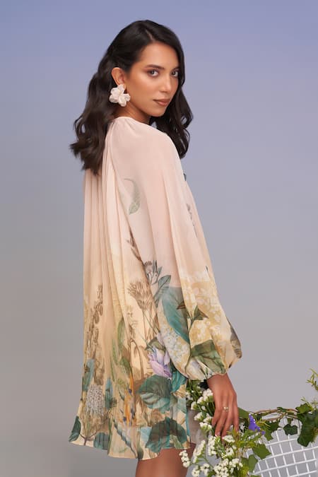 Pankaj & Nidhi Floral Pleated Mini Dress  