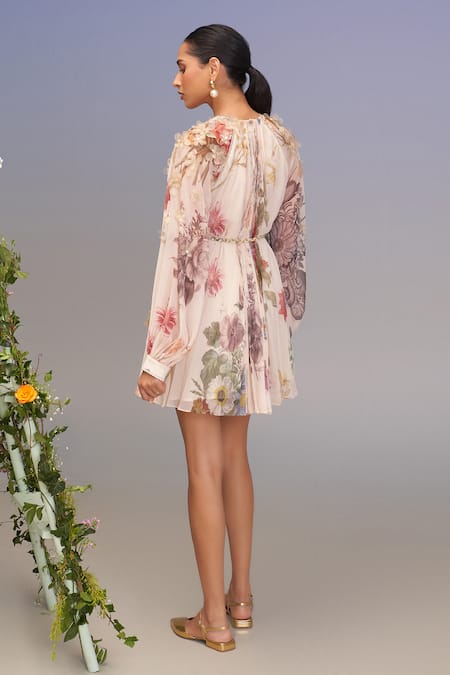 Pankaj & Nidhi Floral Pleated Mini Dress 