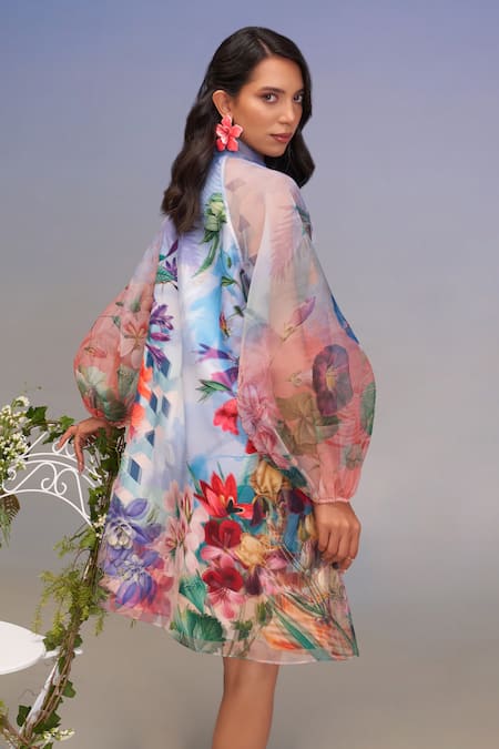 Pankaj & Nidhi Floral Organza Bow-Tie Midi Dress 