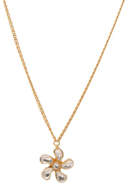 Ruby Raang_Gold Plated Polki Kundan Flower Necklace _Online_at_Aza_Fashions