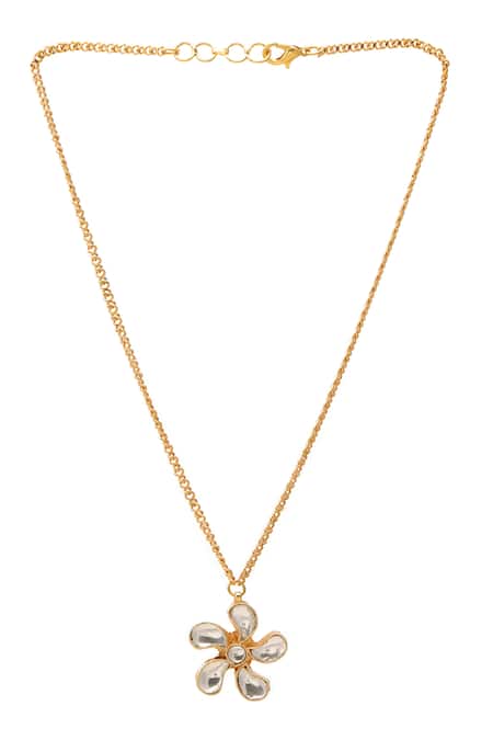 Shop_Ruby Raang_Gold Plated Polki Kundan Flower Necklace _at_Aza_Fashions