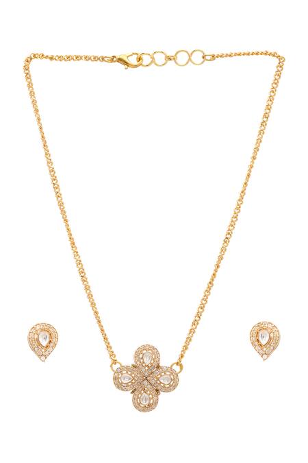 Ruby Raang Gold Plated Stones, Pearls Polki Kundan Necklace Set at Aza Fashions Ruby Raang_Gold Plated Stones, Pearls Polki Kundan Necklace Set _at_Aza_Fashions
