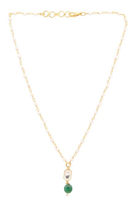 Ruby Raang_Green Stones, Beads Gold Plated Polki Kundan Jewellery Set _Online_at_Aza_Fashions