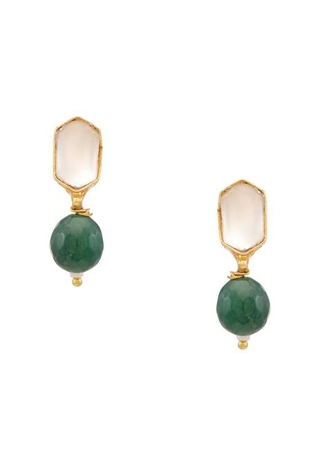 Buy_Ruby Raang_Green Stones, Beads Gold Plated Polki Kundan Jewellery Set _Online_at_Aza_Fashions