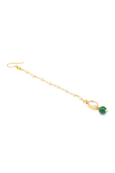 Shop_Ruby Raang_Green Stones, Beads Gold Plated Polki Kundan Jewellery Set _Online_at_Aza_Fashions