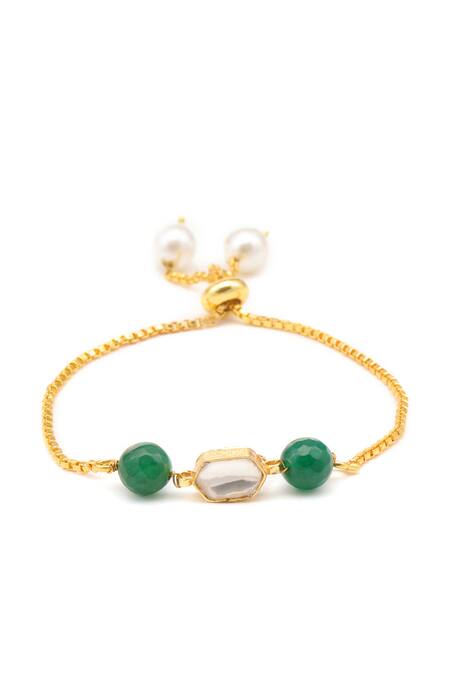 Buy_Ruby Raang_Green Stones, Beads Gold Plated Polki Kundan Jewellery Set 