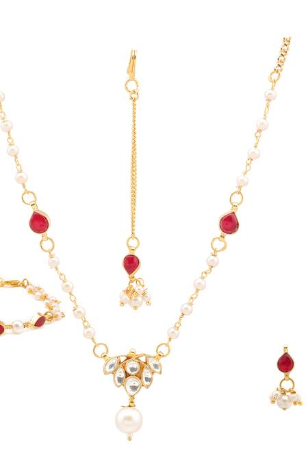Buy_Ruby Raang_Maroon Gold Plated Jewellery Set 
