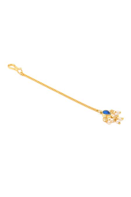 Ruby Raang_Blue Beads, Pearls, Gemstones Polki Kundan Jewelry Set _Online_at_Aza_Fashions