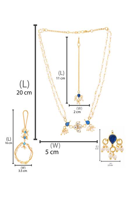 Shop_Ruby Raang_Blue Beads, Pearls, Gemstones Polki Kundan Jewelry Set _Online_at_Aza_Fashions