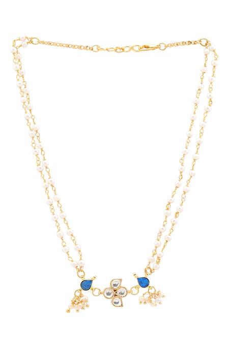 Buy_Ruby Raang_Blue Beads, Pearls, Gemstones Polki Kundan Jewelry Set 