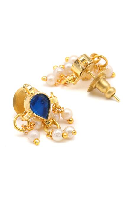 Shop Ruby Raang Blue Beads, Pearls, Gemstones Polki Kundan Jewelry Set Shop_Ruby Raang_Blue Beads, Pearls, Gemstones Polki Kundan Jewelry Set