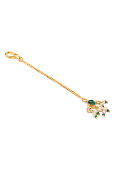 Ruby Raang_Green Stones, Pearls, Gold Plated Kundan Jewellery Set _Online_at_Aza_Fashions