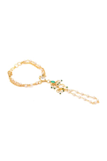 Buy_Ruby Raang_Green Stones, Pearls, Gold Plated Kundan Jewellery Set _Online_at_Aza_Fashions
