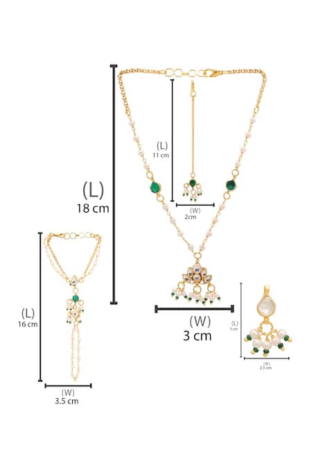 Shop_Ruby Raang_Green Stones, Pearls, Gold Plated Kundan Jewellery Set _Online_at_Aza_Fashions