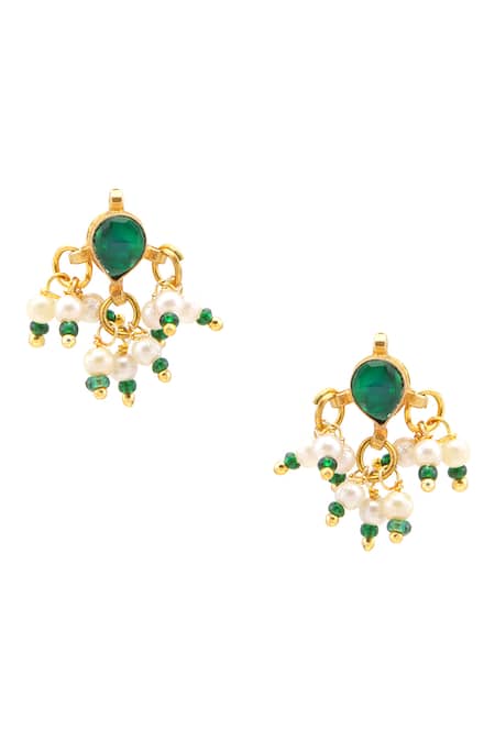 Buy_Ruby Raang_Green Stones, Pearls, Gold Plated Kundan Jewellery Set 
